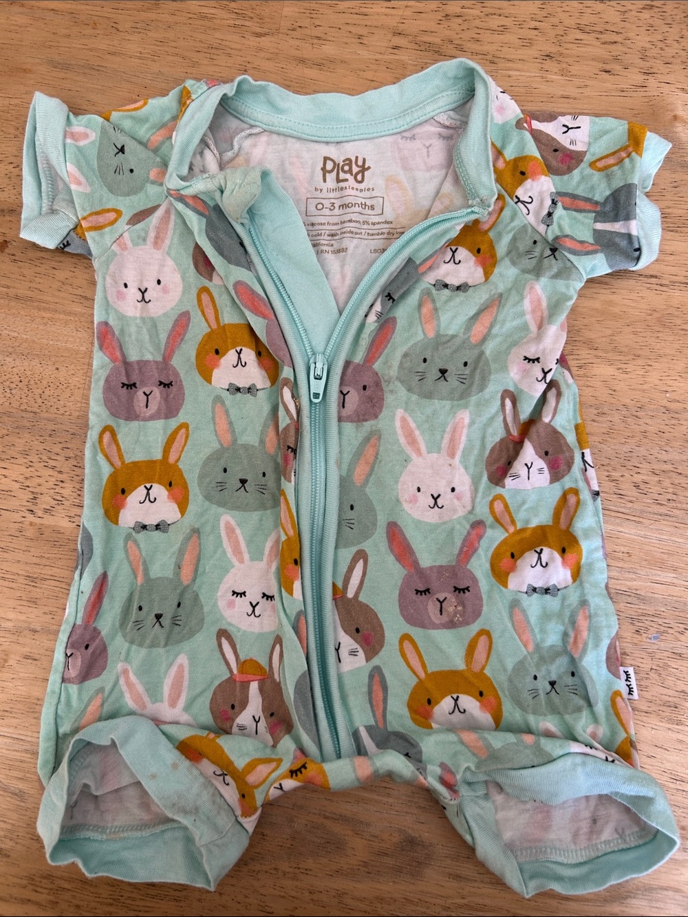 Little sleepies Play by Little Beginnings Mint Bunny Zip Romper